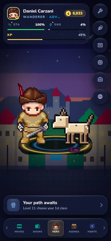 Your hero and pet standing on the village square.