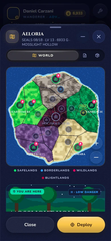 The Realm: the map of the world and the best quests right now.